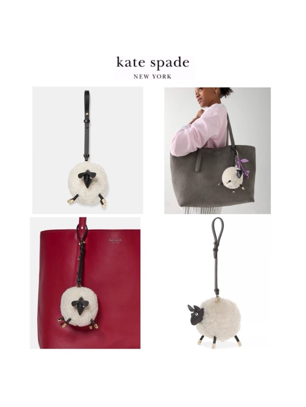 NWT Kate Spade ♠️FLUFFY SHEEP Faux Shearling Leather Strap Bag Charm/ Key Chain - Picture 2 of 12